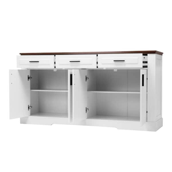 63 in. W x 15.7 in. D x 32 in. H White Linen Cabinet Sideboard