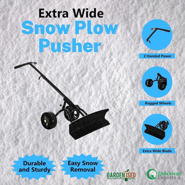 Tuffiom Snow Pusher Shovel for Driveway with Wheels, 29 Wide Heavy Duty Push Snow Plow Shovel, Wheeled Rolling Snow Shovels for Snow Removal