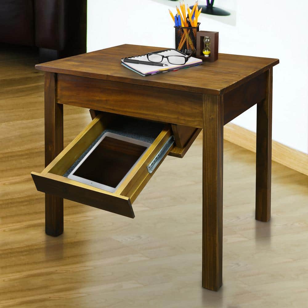 Kennedy 20" Warm Brown Solid Wood End Table with Concealed Storage