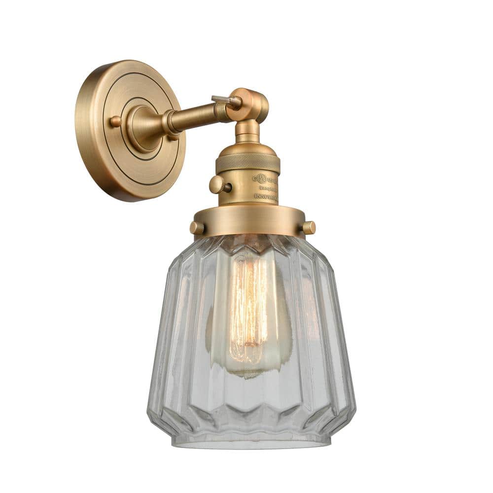 Brushed Brass Dimmable Sconce with Clear Glass Shade