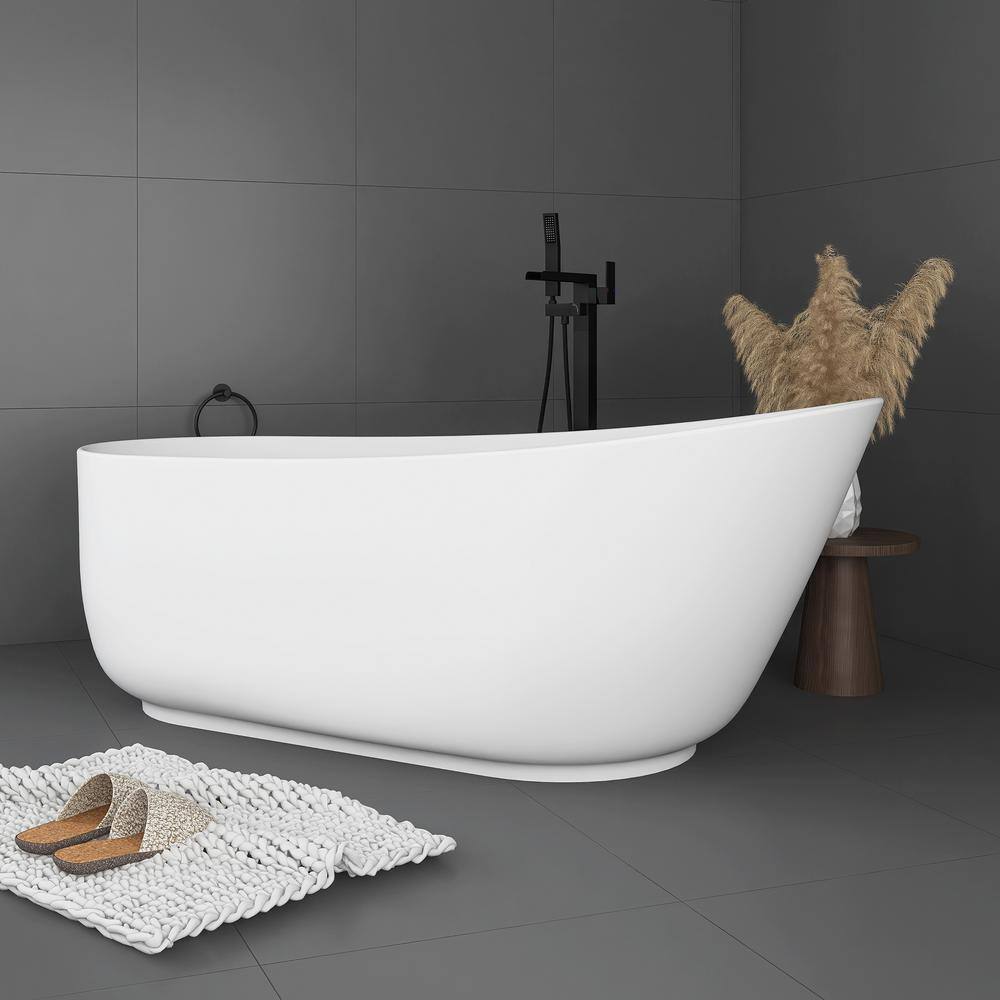 67'' Matte White Solid Surface Freestanding Soaking Bathtub