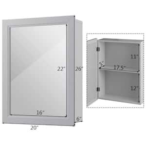 20 in. W x 26 in. H Rectangular Gray MDF Surface Mount Medicine Cabinet with Mirror