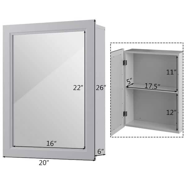20 in. W x 26 in. H Rectangular Gray MDF Surface Mount Medicine Cabinet with Mirror