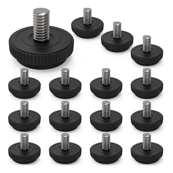 Angel Sar Black Stainless Steel Adjustable Screw-in Furniture Leveler with 5/16 in.-18 Thread for Table, Chair and More (16-Pack)