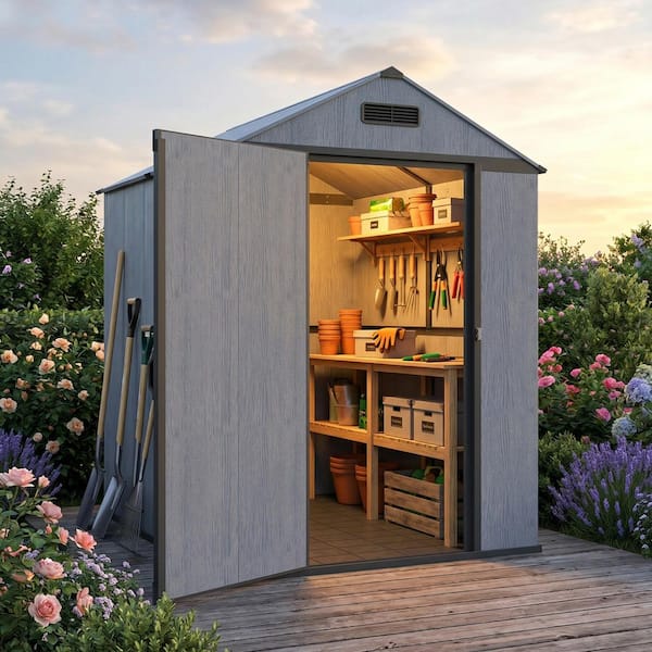 PABIMIA 4 ft. W x 6 ft. D Resin Plastic Outdoor Storage Shed with
