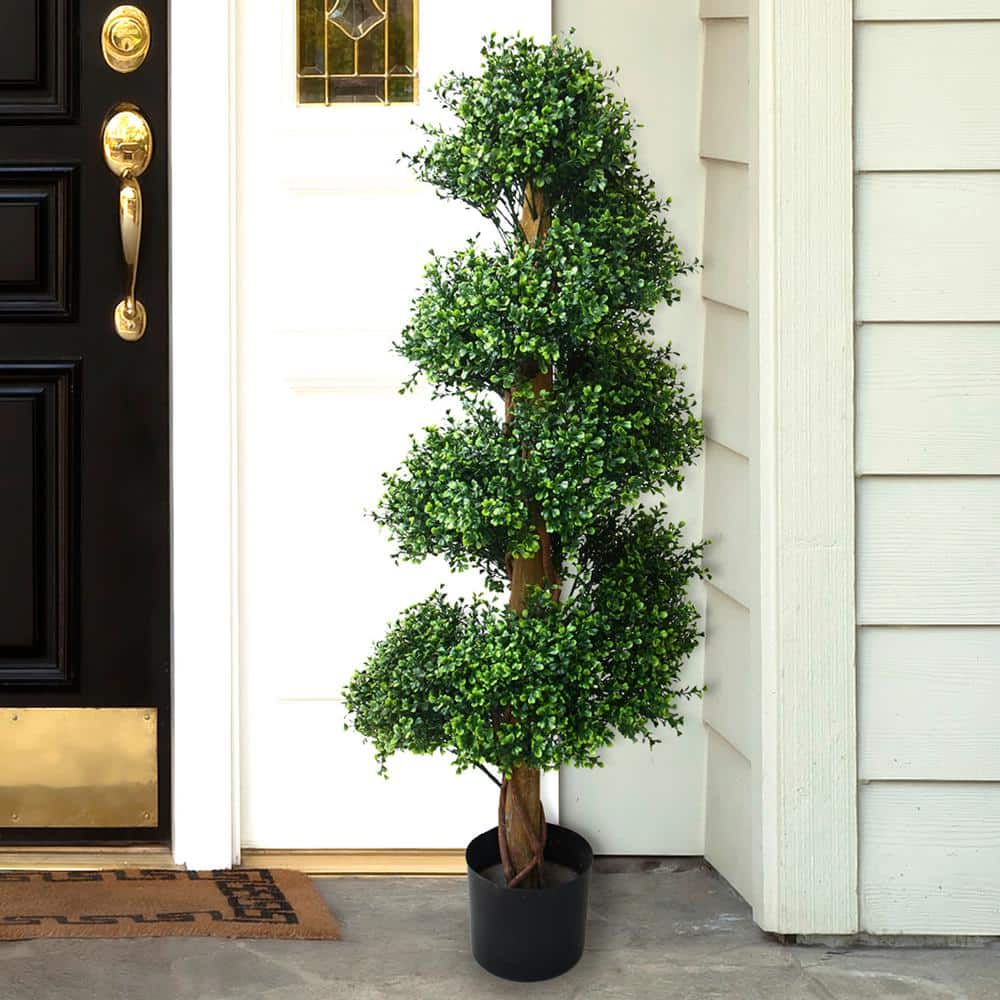 Indoor/Outdoor Artificial Boxwood Topiary Tree - 48 in. Potted Spiral Garden Bush