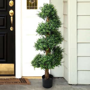 Indoor/Outdoor Artificial Boxwood Topiary Tree - 48 in. Potted Spiral Garden Bush