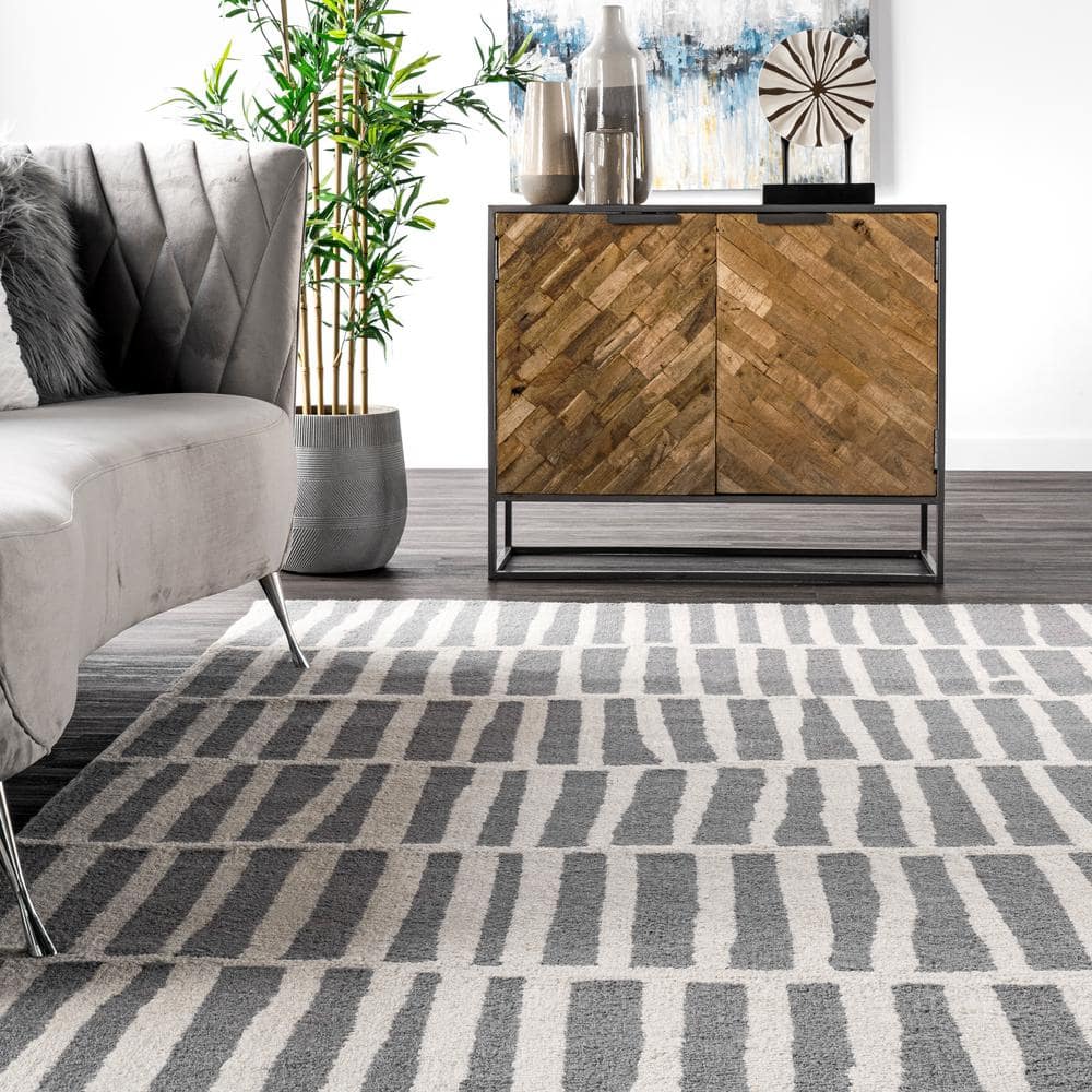 Gray Geometric Hand-Tufted Wool Rectangular Area Rug