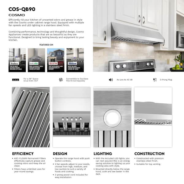 Cosmo 36 in. Haven Collection 500 CFM Ducted Under Cabinet Range