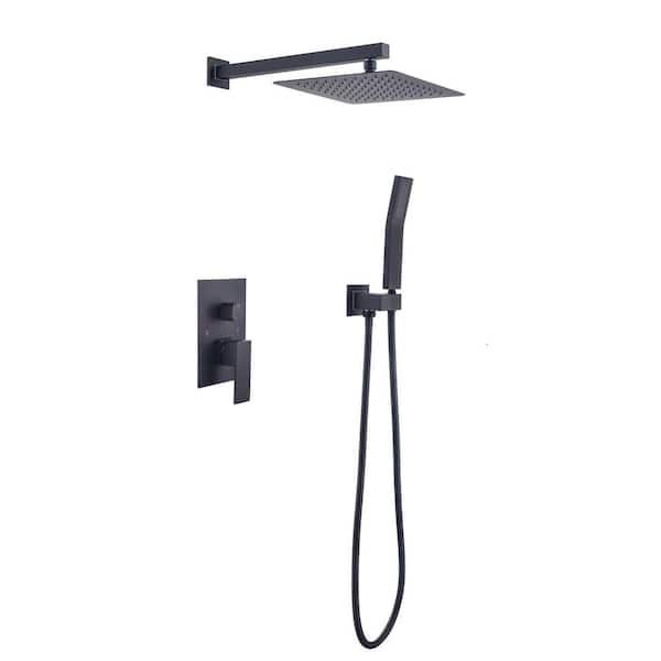 Single-Handle Shower System 10 in. Square Bathroom Shower Combo Set Wall Mount Tub Faucet in. Matte Black