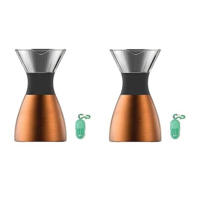 4-Cup Black Pourover Insulated Coffee Maker with Bonus Reusable Straw 2-Pack