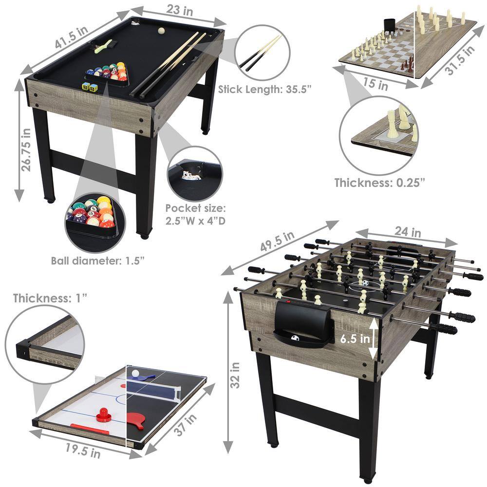 Classic Wood Stain 10-in-1 Multi-Game Table with Foosball and Billiards