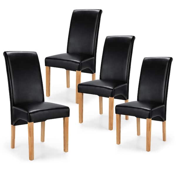 Costway Black Dining Chairs Upholstered Padded Side Chairs with Rubber Wood Legs (Set of 4)