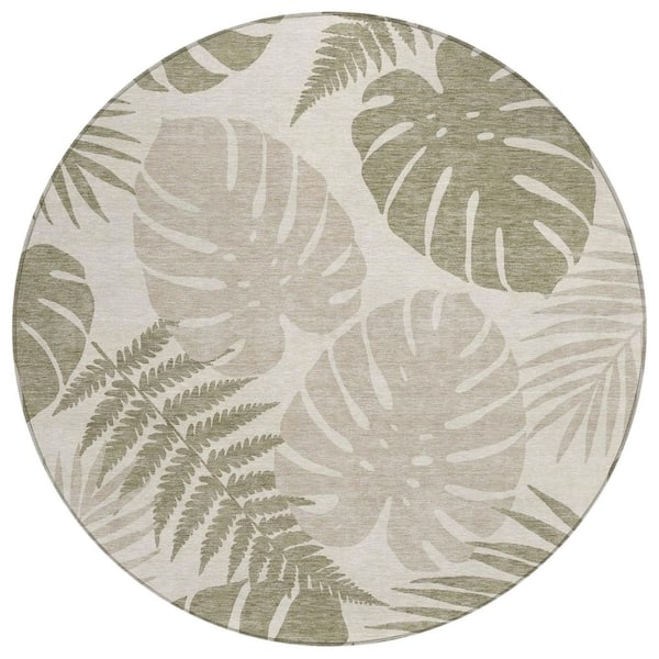 Chantille Machine Washable Indoor/Outdoor Abstract ACN3009 Linen 8 ft. x 8 ft. Round Rug