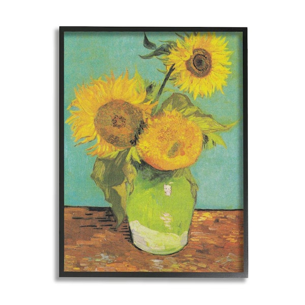 Stupell Industries "Traditional Sunflower Painting over Turquoise Van Gogh" by Vincent Van Gogh Framed Nature Wall Art Print 24 in x 30 in