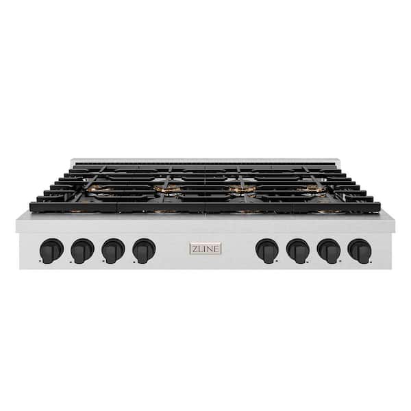 Autograph 48 in. Paramount Gas Rangetop with 8 Burner DuoPro Cooktop in Satin Stainless Steel and Matte Black Accents