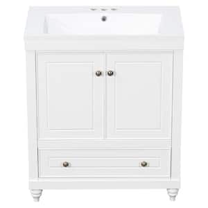 30 in. W x 18 in. D x 34.88 in . H Bathroom Vanity Cabinet in White with Doors and Drawer, White Ceramic Basin Top