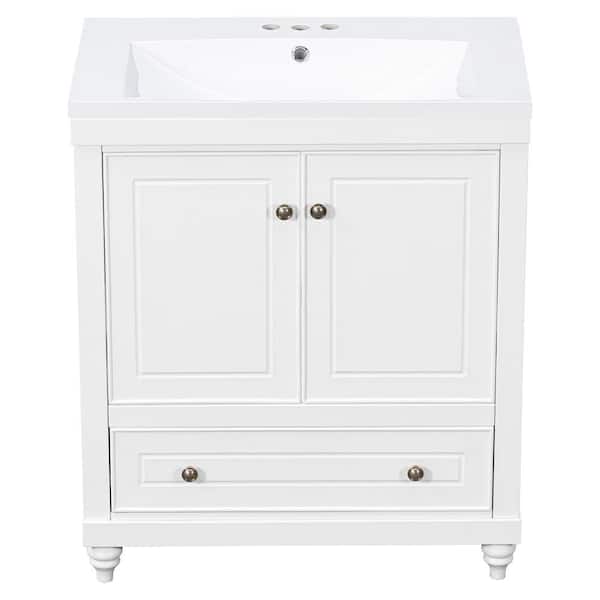Aoibox 30 in. W x 18 in. D x 34.88 in . H Bathroom Vanity Cabinet in White with Doors and Drawer, White Ceramic Basin Top
