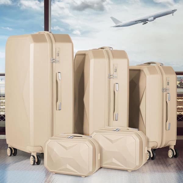 HIKOLAYAE 5-Piece Beige Crossroad Collection Upright Luggage with