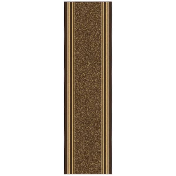 Indoor 1 ft. 10.5 in x 9 ft. Brown Non-Slip Hallway For High Traffic, Bordered Design Runner Rugs