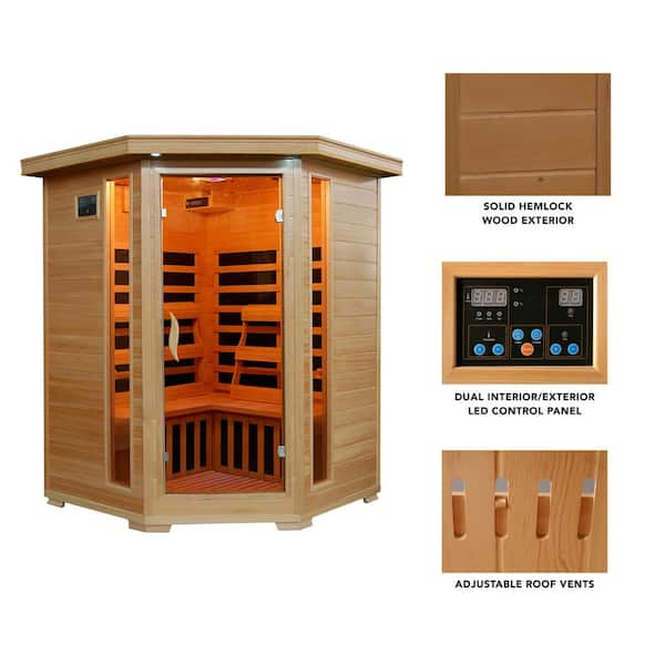 Radiant Sauna 3-Person Hemlock Corner Infrared Sauna with 7 Carbon Heaters  BSA2412 - The Home Depot