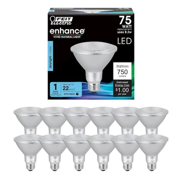 75-Watt Equivalent PAR30 Short Neck Dimmable CEC Title 20 90 CRI E26 Flood LED Light Bulb, Bright White 3000K (12-Pack)