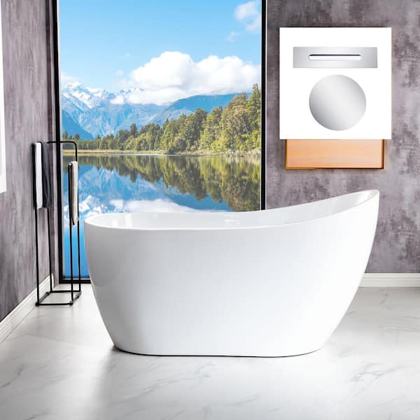 WOODBRIDGE Middletown 54 in. Acrylic FlatBottom Single Slipper Bathtub with Polished Chrome Overflow and Drain Included in White