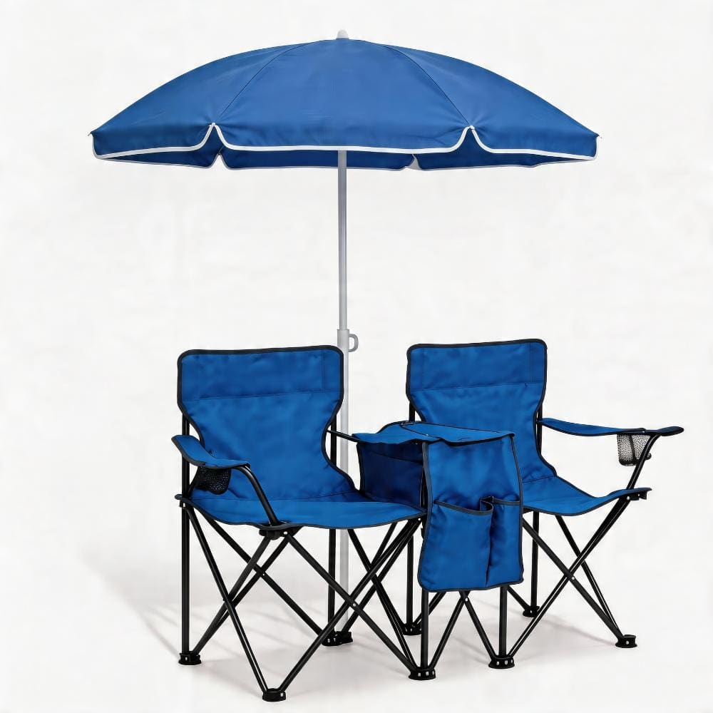 Metal Outdoor Portable Double Folding Beach Chair Set with Umbrella, 2-Person Outdoor Camping Chair price history on PriceWatchPro