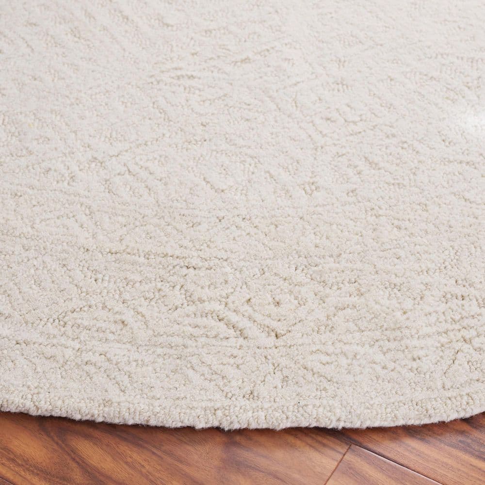 Ivory Geometric Handmade Wool Round Tufted Rug, 6'