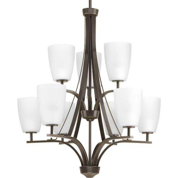 Progress Lighting Leap Collection 9-light Antique Bronze Chandelier with Etched Glass Shade