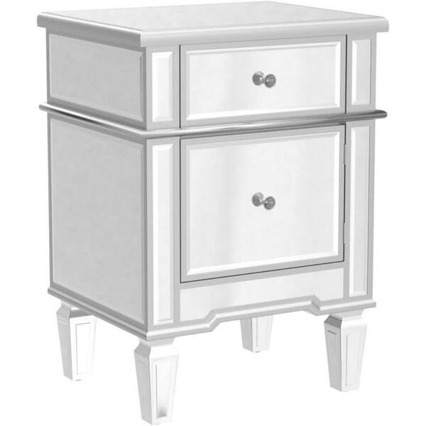 Karl home 14.97 in. D x 18.12 in. W x 25 in. H Mirrored Nightstand Silver 1-Drwaer with 1-Door