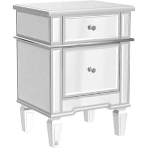 14.97 in. D x 18.12 in. W x 25 in. H Mirrored Nightstand Silver 1-Drwaer with 1-Door
