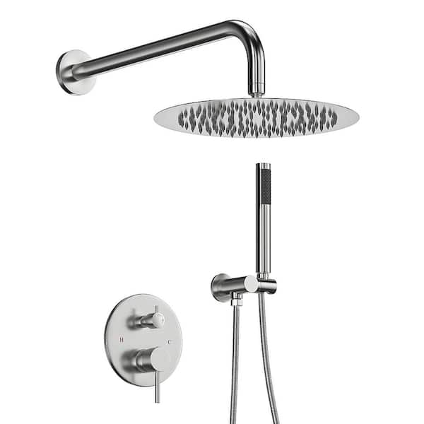 Aosspy 1-Spray Patterns with 2.5 GPM 10 in. Wall Mount Dual Shower Head Hand Shower Faucet in Brushed Nickel (Valve Included)