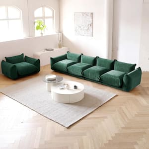 2-Pieces Flared Arm Wide Square Shape Chenille Top Green Sofa Couch Living Room Set (1-Seat Plus 4 Seats)