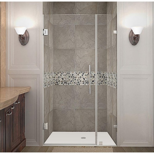 Aston Nautis 35 in. x 72 in. Frameless Hinged Shower Door in Chrome with Clear Glass