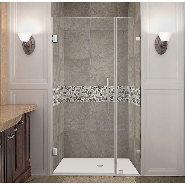 Aston Nautis 35 in. x 72 in. Frameless Hinged Shower Door in Stainless Steel with Clear Glass