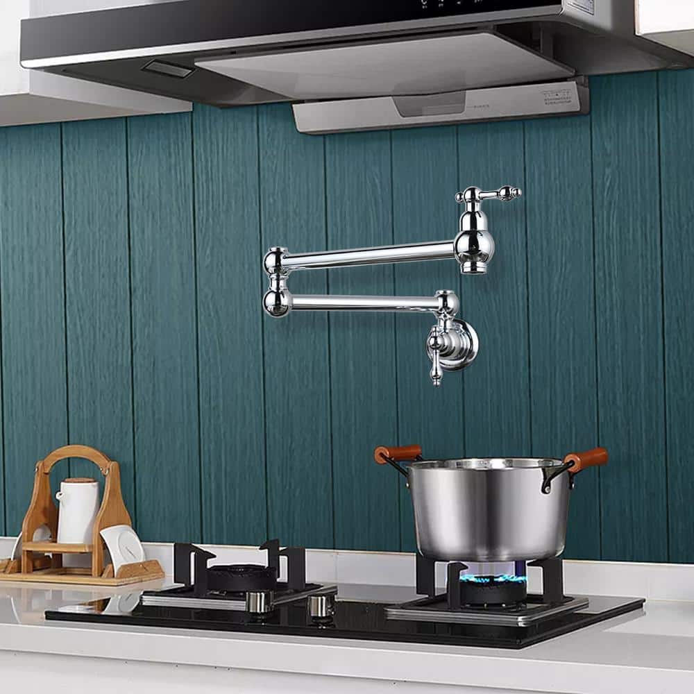 Chrome Wall-Mount Pot Filler Faucet with Dual Swing Arms