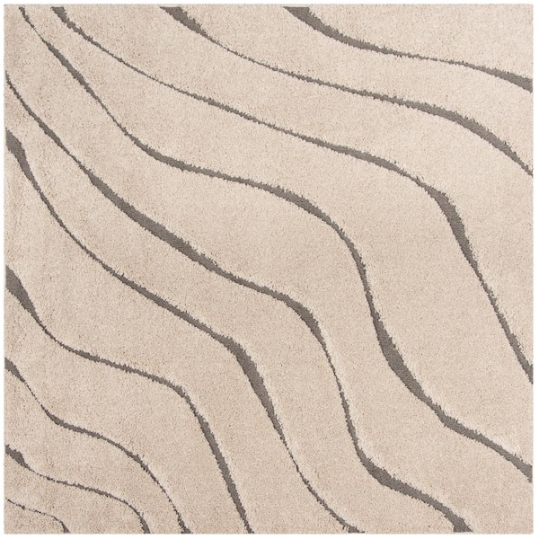 SAFAVIEH Florida Shag Cream/Gray 7 ft. x 7 ft. Square Solid Area Rug