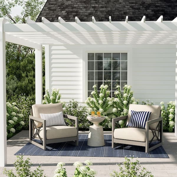 Marindo 2-Piece Aluminum Outdoor Lounge Chair with Echo Dune Sunbrella Cushions