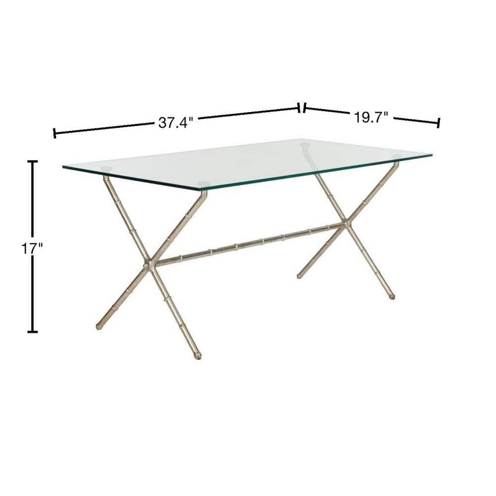 Modern Silver X-Base Rectangular Glass Accent Table