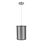 1-Light Satin Nickel Pendant with Hunter Green and White Hardback Drum Fabric Shade