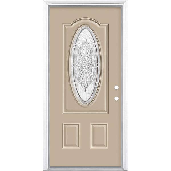 Masonite 36 in. x 80 in. New Haven 3/4 Oval-Lite Left Hand Inswing Painted Steel Prehung Front Exterior Door with Brickmold