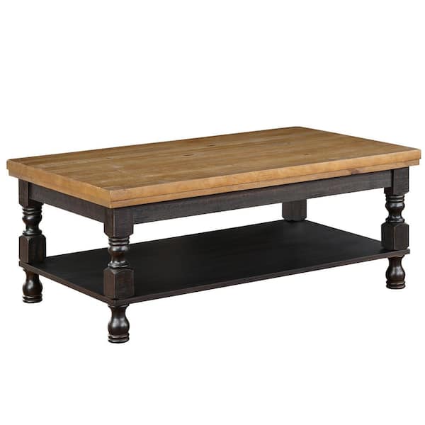 Furniture of America Heavenly 47.5 in. Antique Black and Oak Rectangle Wood Coffee Table with Open Shelf
