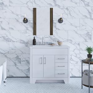Branine 36 in. W x 19 in. D x 33 in. H Single Sink Freestanding Bath Vanity in White with White Cultured Marble Top