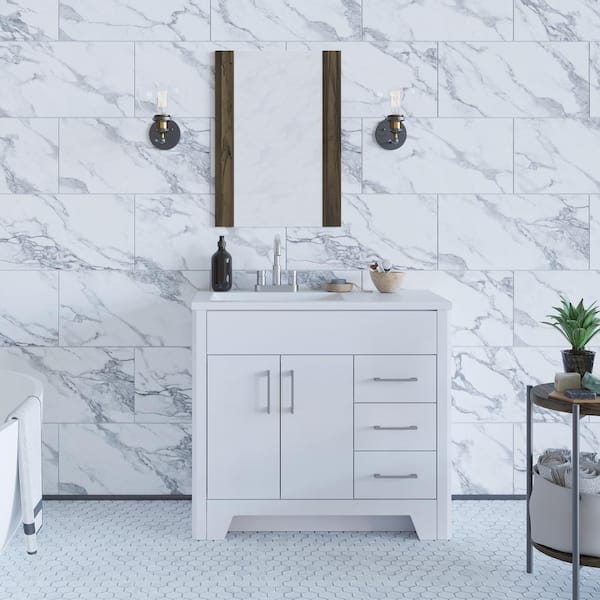Home Decorators Collection Branine 36 in. W x 19 in. D x 33 in. H Single Sink Freestanding Bath Vanity in White with White Cultured Marble Top