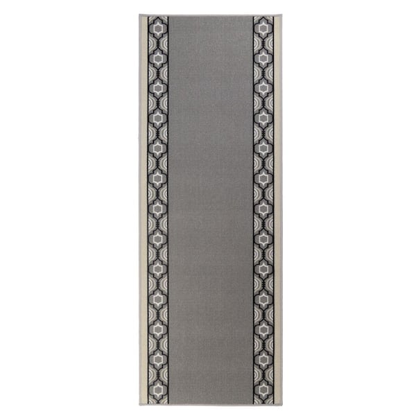 RugStylesOnline Trellis Border Design Gray 31.5 in. Width x 33 ft. Length Slip-Resistant Runner Rug