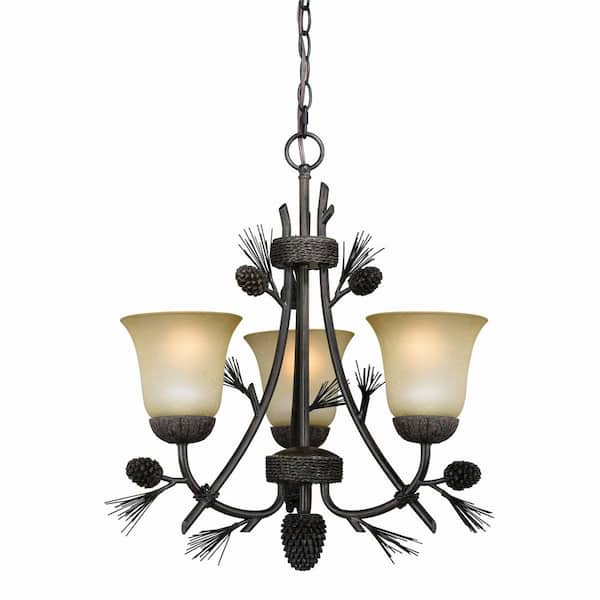 Sierra 3-Light Bronze Rustic Pinecone Mini Chandelier