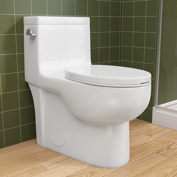 1-Piece Toilet 1.1/1.6 GPF Dual Flush Elongated Standard-Size Toilet with Soft Closing Seat Included in Glossy White