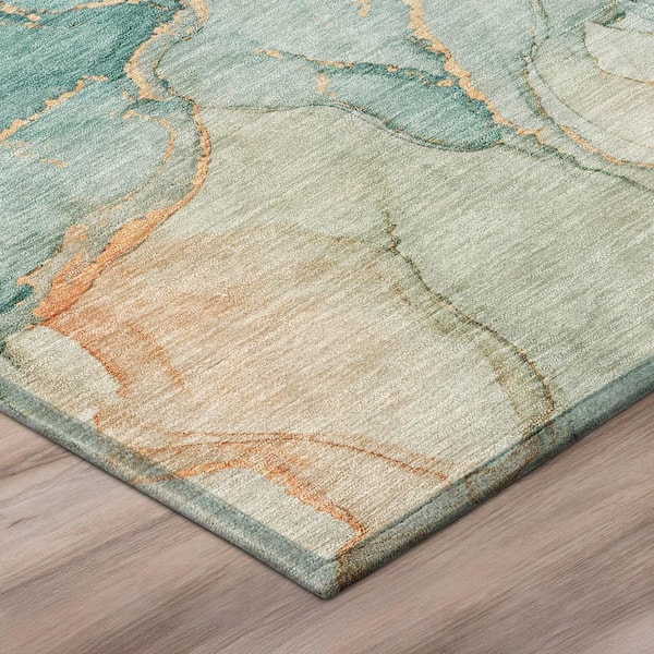 Chantille Machine Washable Indoor/Outdoor Abstract ACN3119 Seafoam 8 ft. x 8 ft. Round Rug