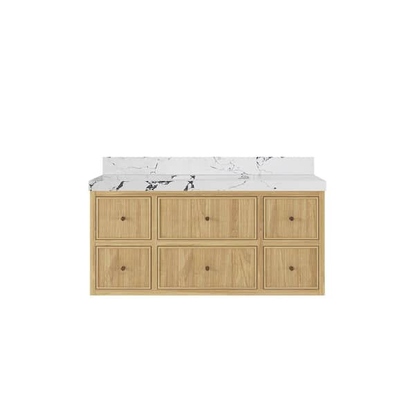 Willow Collections Sonoma Floating 48 in. H Single Sink Freestanding Light Natural Bath Vanity with Viola Night Quartz Top Unassembled